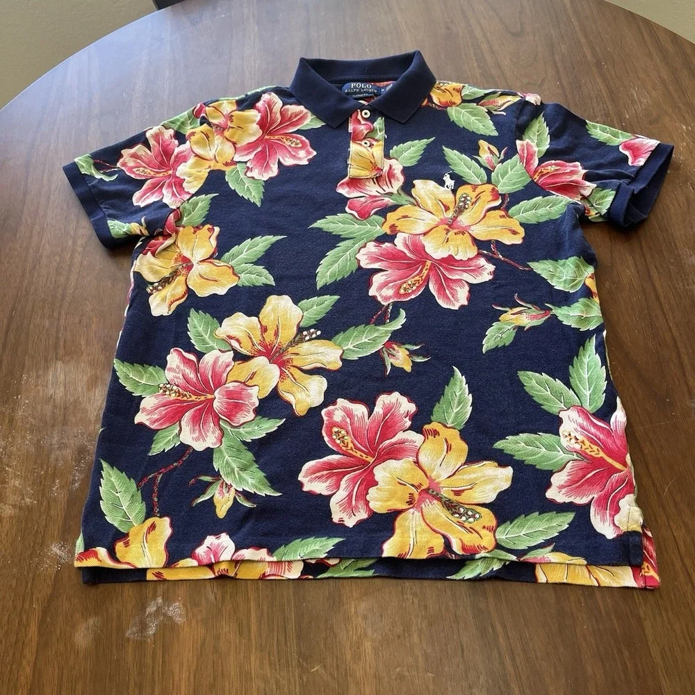 Polo Ralph Lauren Polo Mens M Navy Hibiscus Floral Classic Fit Tropical Mesh